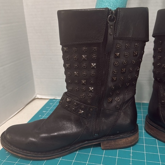 UGG Australia Conor Studded Black Leather & Shearling Moto Mid Calf Boots Size 9 - Picture 7 of 15